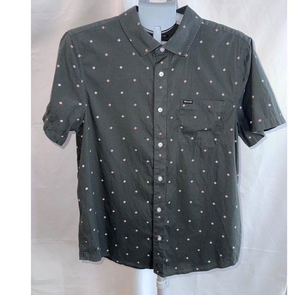 Brixton Charter Mens Standard Fit Short Sleeve Button Down Shirt Gray Medium